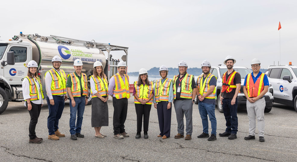 Members of the TFN, Parkland and GCT Teams meet at Deltaport to celebrate 100% Renewable Fuel in Diesel Equipment at Deltaport